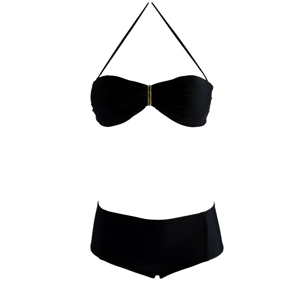 Black High Waisted Bandeau Bikini Set